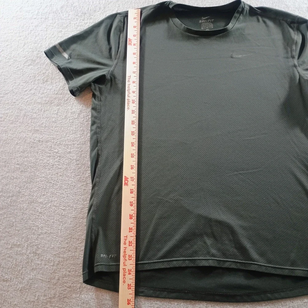 Nike Mens Dri-FIT Running Shirt Olive Green Medium Breathable Mesh Tee
